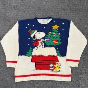 🔥 1990s Rare Snoopy Christmas Marisa Christina Hand Knit Sweater M Vintage Xmas